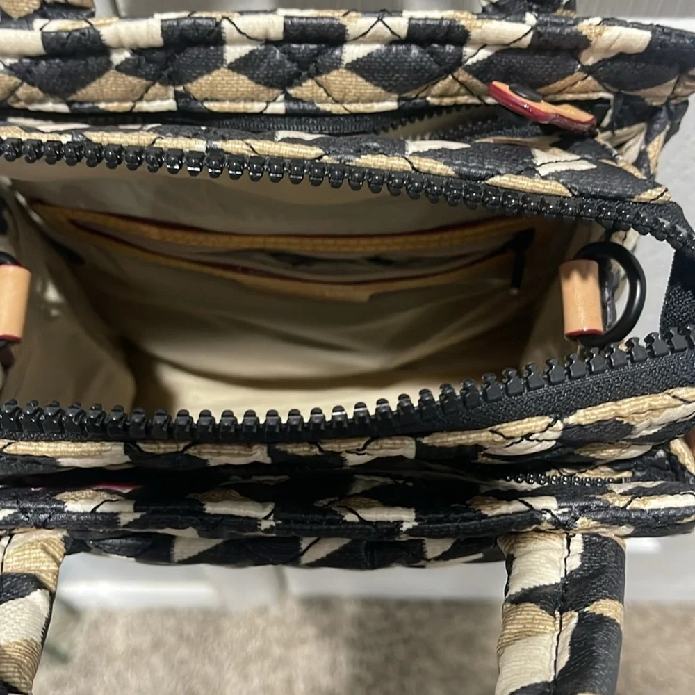 MZ Wallace tote.  Stylish Geometric Quilted Tote Bag - Black, Cream, Tan - Picture 4 of 7